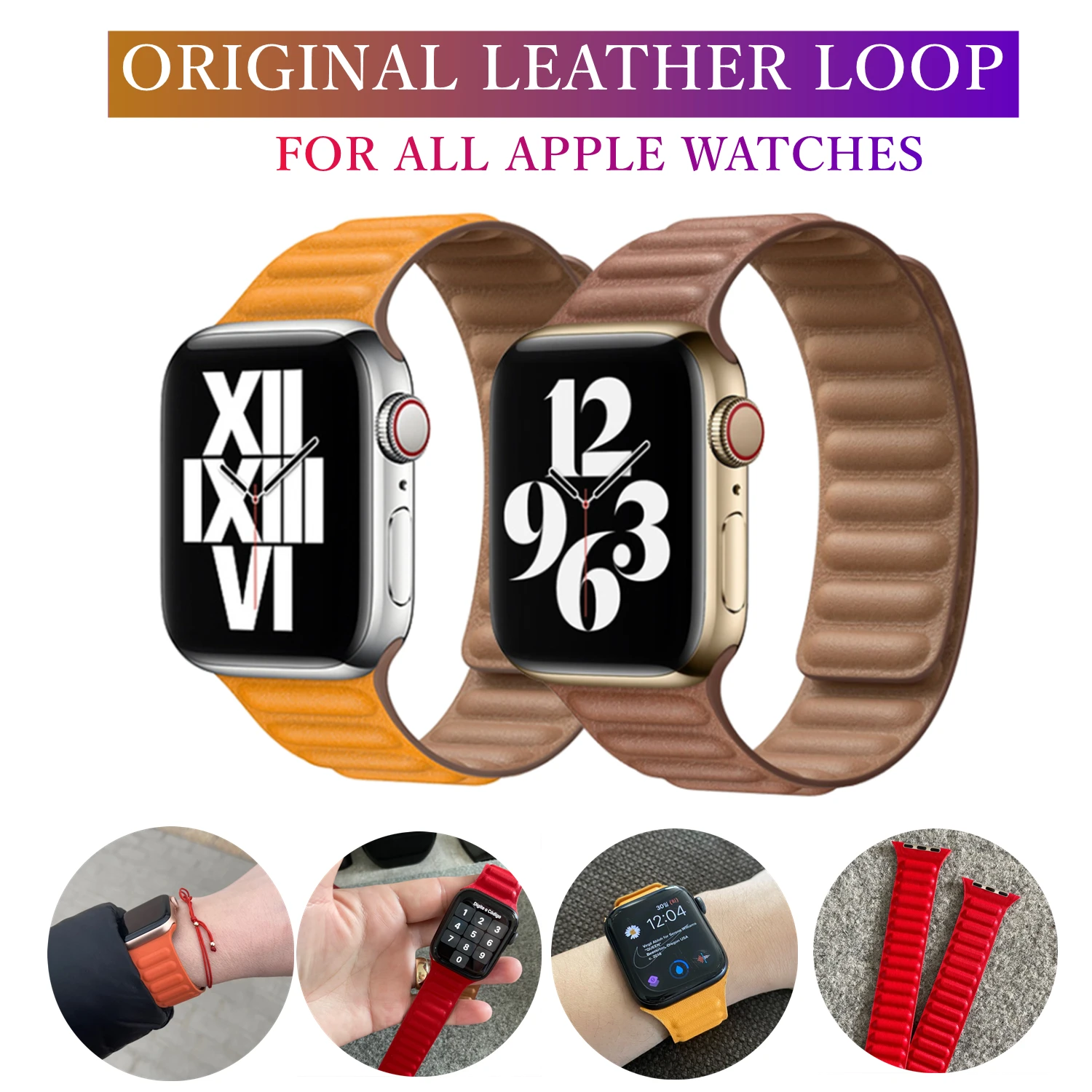 

Original Leather Link Loop for Apple Watch 6 SE Strap 44mm 40mm for series IWatch 6 SE 5 4 3 Bracelet Magnetic 38mm 42mm Belt