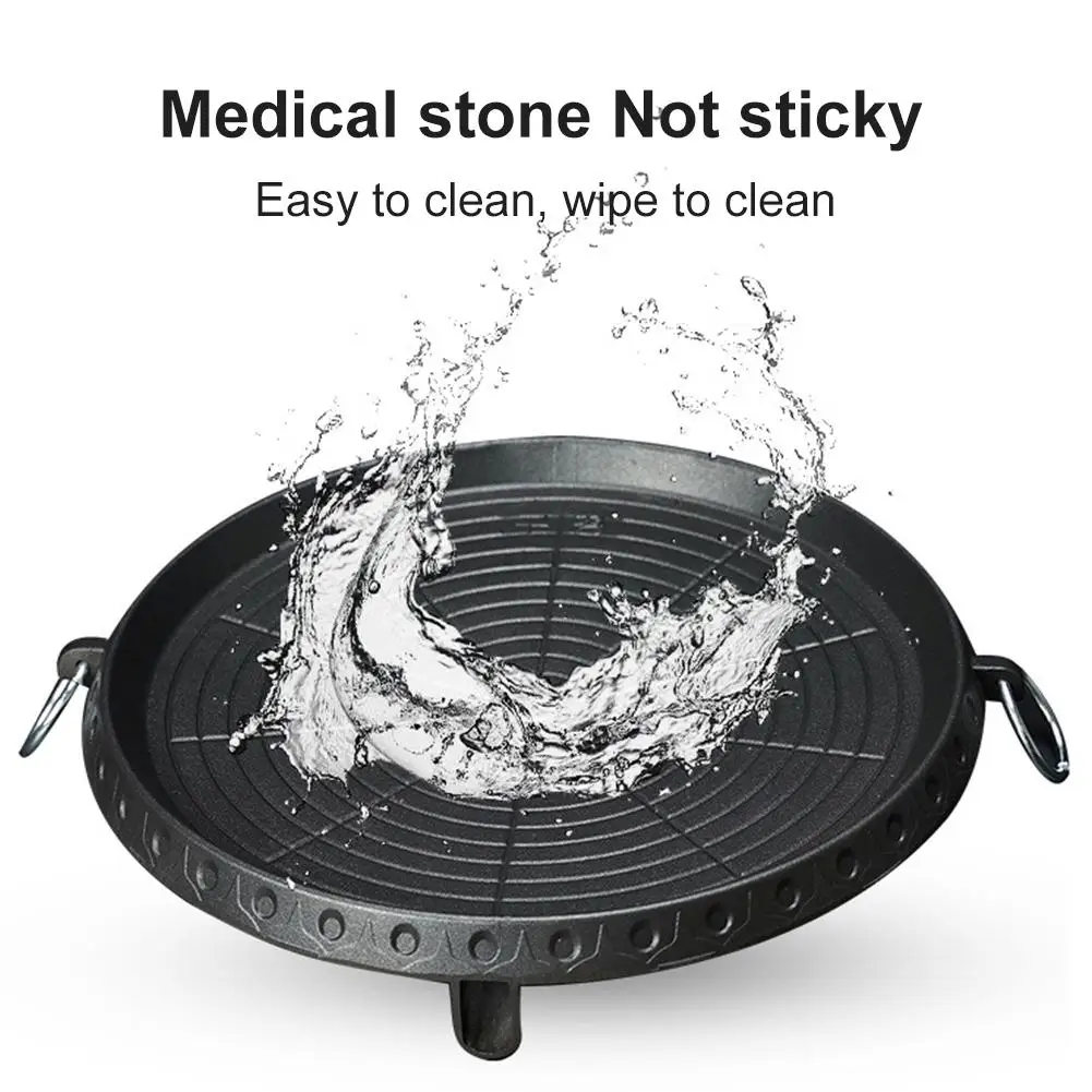 

Round Korean-style Grill Pan with Maifan Stone Coated Surface Non-stick Smokeless Stovetop Plate for Indoor Outdoor BBQ