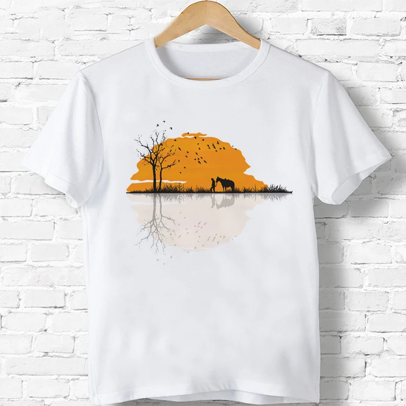 

Закат природа футболка с картиной для мальчиков/Для девочек в Корейском стиле; Новые модные Harajuku топы стильное джинсовое платье с коротким ...