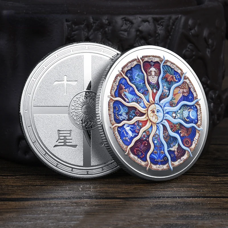 

24K Chinese Style Good Luck to You Chinese Twelve Constellations Commemorative Coin Color Gold and Silver Coin Craft Badge Gift