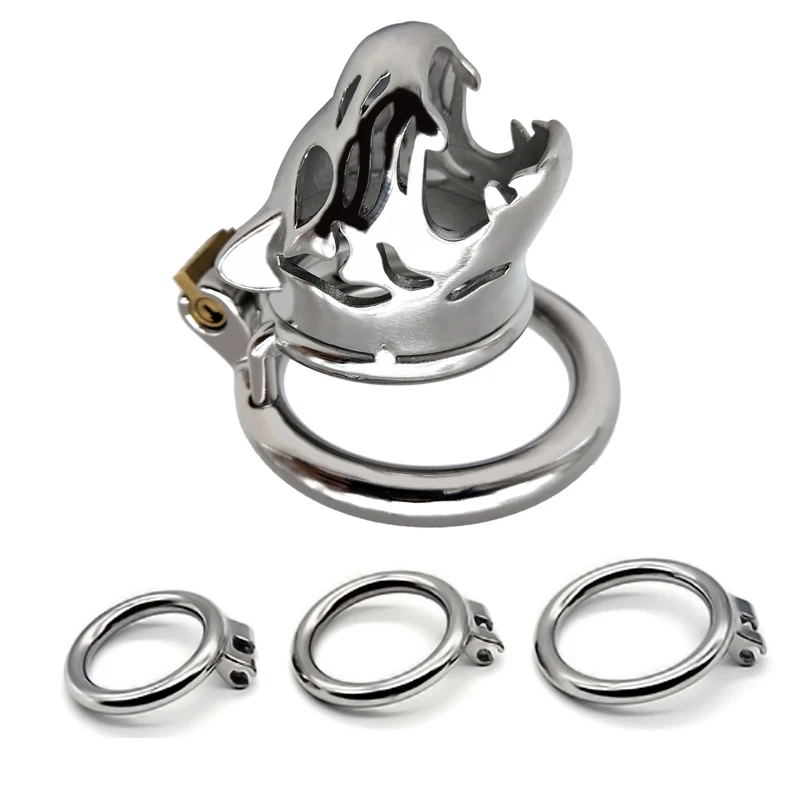Stainless steel Tiger head short male Chastity cage metal penis lock ring ball stretcher BDSM bondage restraint sex toy for man | Красота и