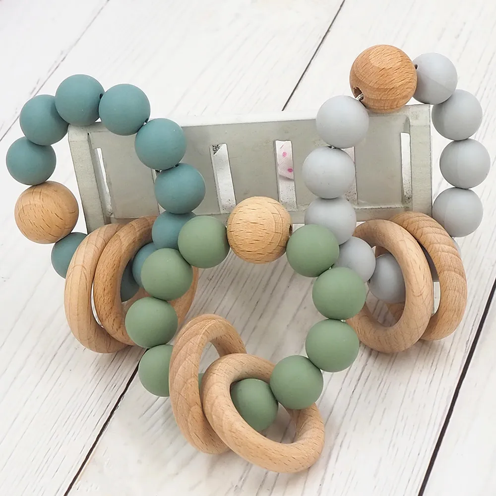 Chenkai-Anillo de madera de haya de silicona, masticables, productos en forma de Animal, regalo de enfermer&iacute;a, accesorio libre de BPA, 5 uds.-5