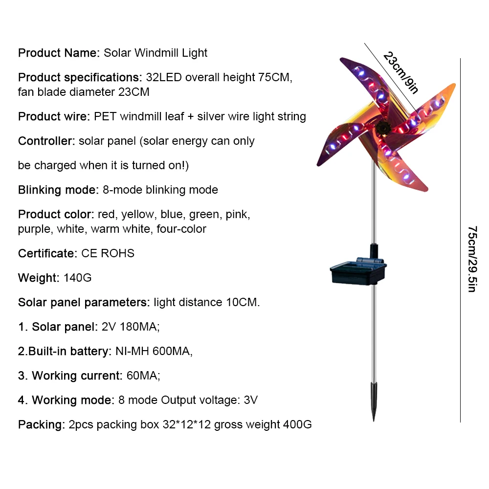 

2pcs LED Spot Light Garden Path Landscape Lights 32LED Solar Ground Light Outdoor Decorative Windmill Waterproof Night Light
