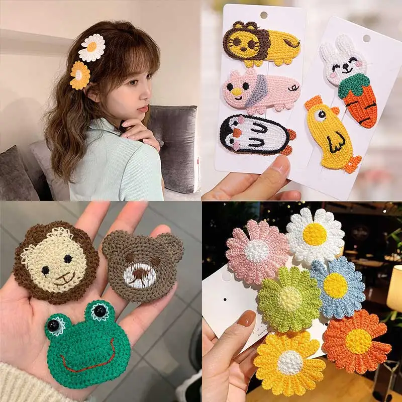 

CN Cartoon Animals Woolen Yarn Embroidery Patches Appliques For Girls Hair Clips Children Glitter Felt Fabric Hairclip Barrettes