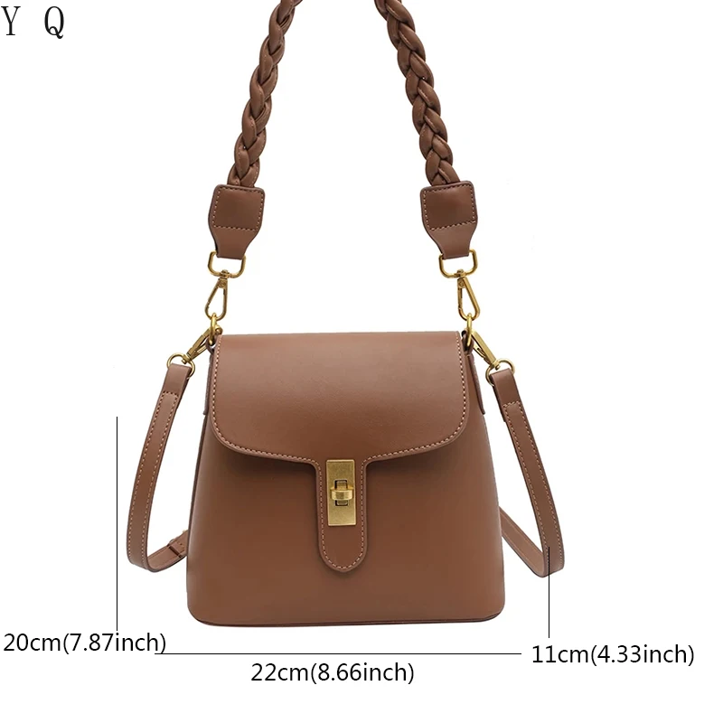 

Designer Woven Shoulder Strap Women's Shoulder Messenger Bags Pu Leather Bucket Bag Retro Crossbody Bags Purse Bolso Mujer 2021