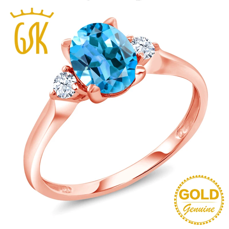 GemStoneKing 1.40Ct Овальный натуральный голубой топаз Белый сапфир обручальное кольцо с