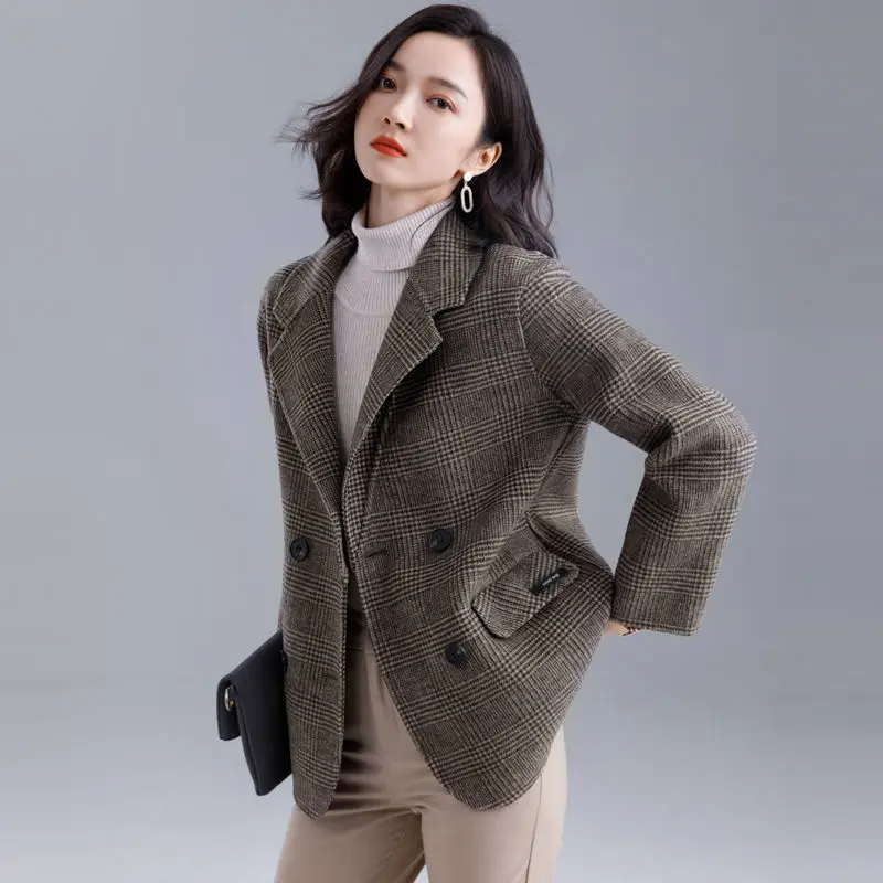 

Женская куртка высокого качества на весну и осень Новинка Универсальный корейский Повседневный клетчатый костюм двусторонние корейские п...