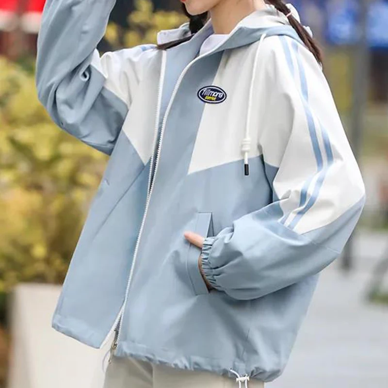 Женская куртка с капюшоном Повседневная Базовая Свободная на молнии длинными