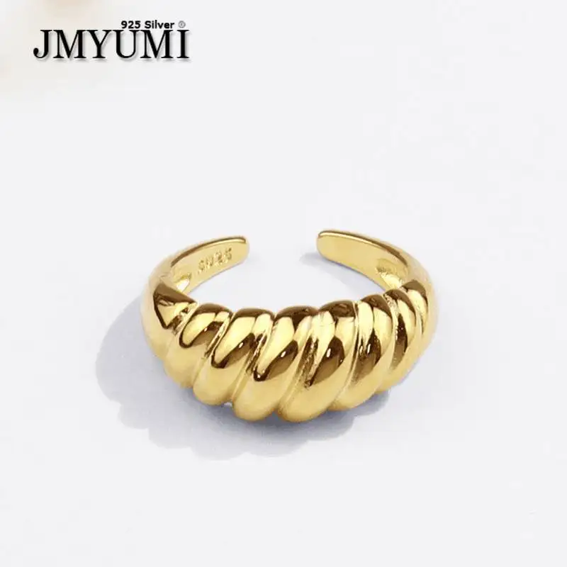 

JMYUMI 925 Sterling Silver Oblique Thread French Ring Women Simple Opening fashion jewelry Refinement Prevent Allergy GIft