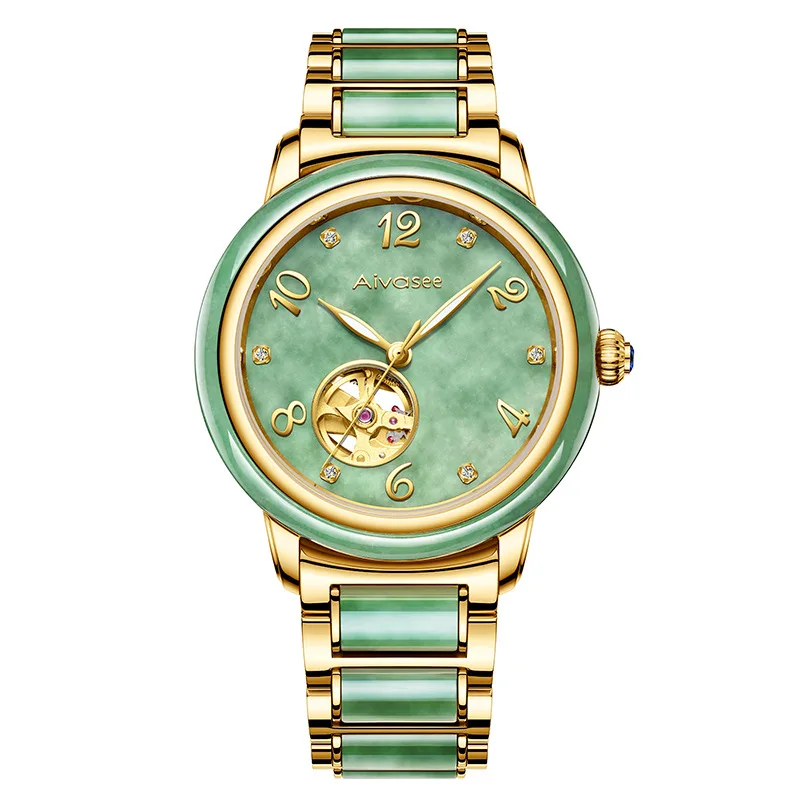 

Jade Watch Men Automatic Mechanical Hollow Business Male Wristwatch Sapphire Mirror Dial Retro High-end Gift Women Couple Clock