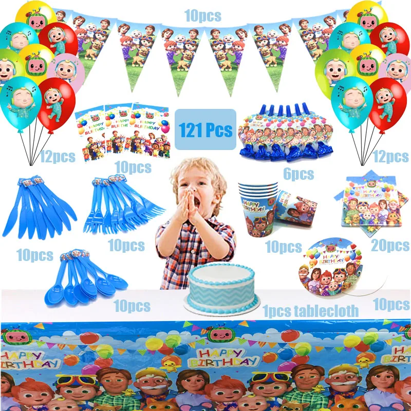 

Cocomelon Party Supplies Balloons Paper Cups Paper Disposable Tableware Set Kids Boy Birthday Party Decoration Cocomelon Party