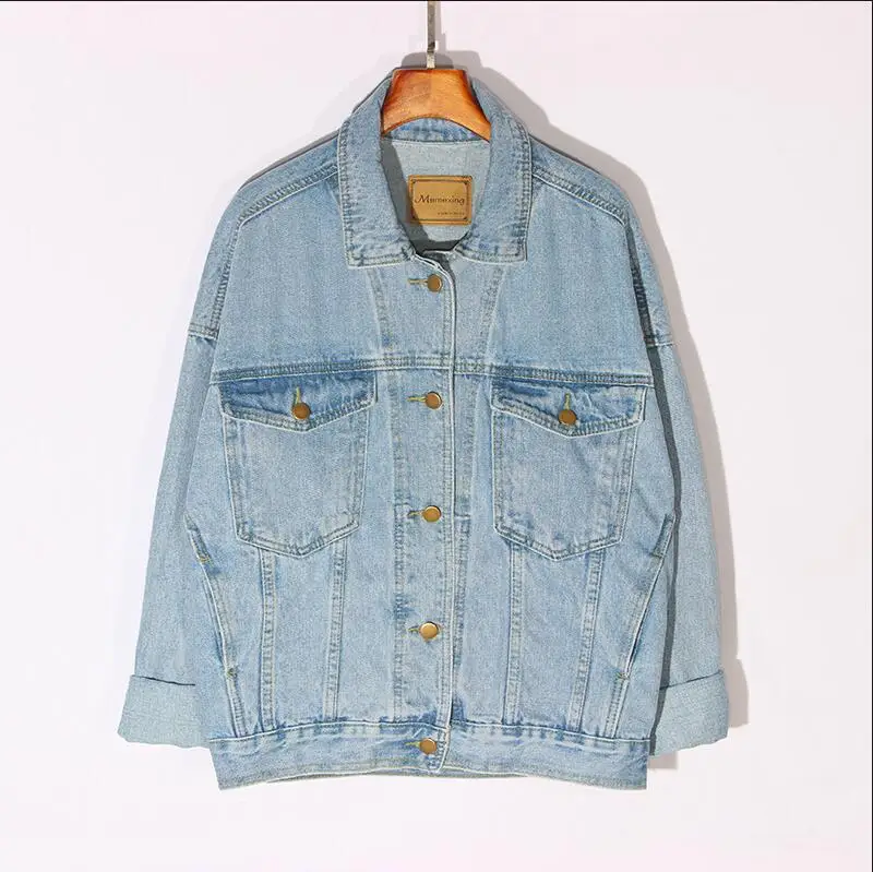 Винтажная Женская куртка 2019 осень-зима большие джинсовые куртки вымытые синие