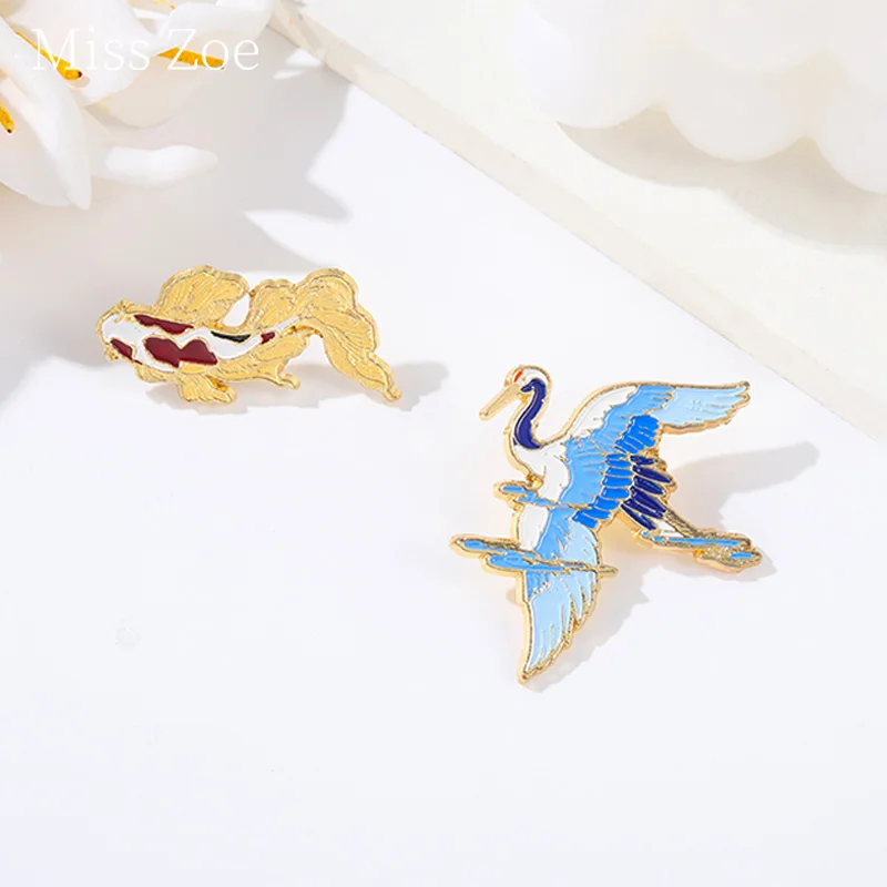 

Lucky Charm Enamel Pin It Symbolizes Good Luck Koi Fish And Crane Brooch Badges Metal On Backpack Clothes Lapel Gift Best Friend