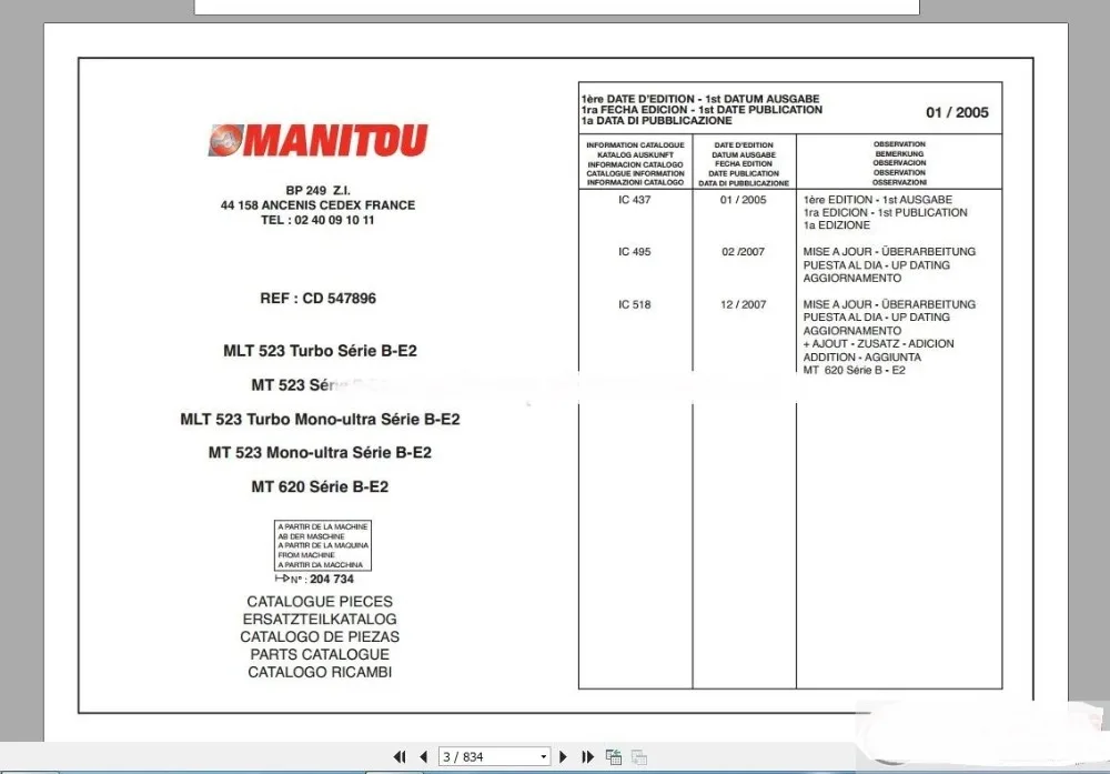 Manitou вилочный погрузчик США Полный набор модельных частей Каталог PDF | Автомобили