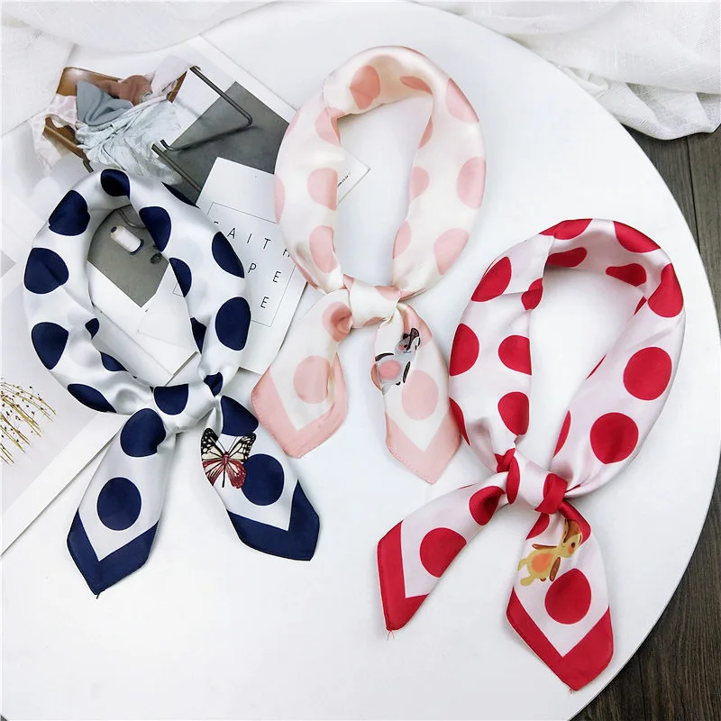 60*60 см женский квадратный шелковый шарф в крупный горошек с принтом бабочки