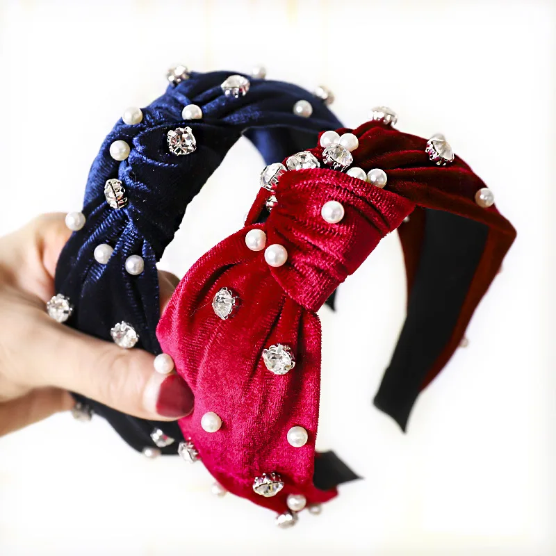 Женский обруч для волос с бархатным жемчугом и кристаллами| |