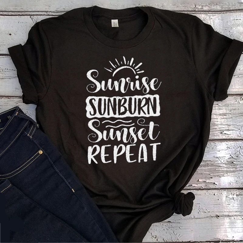 

Sunrise Beach White T Shirt 2021 Women Letter Graphic Tee Oversized Fashion Clothing O-Neck Graphic Tees Korean Gothic