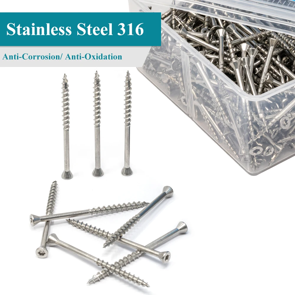 250Pcs # 8 × 2-1 / 6 Torx Slot Star Drive Тип 17 Винты для деревянной палубы из нержавеющей стали |