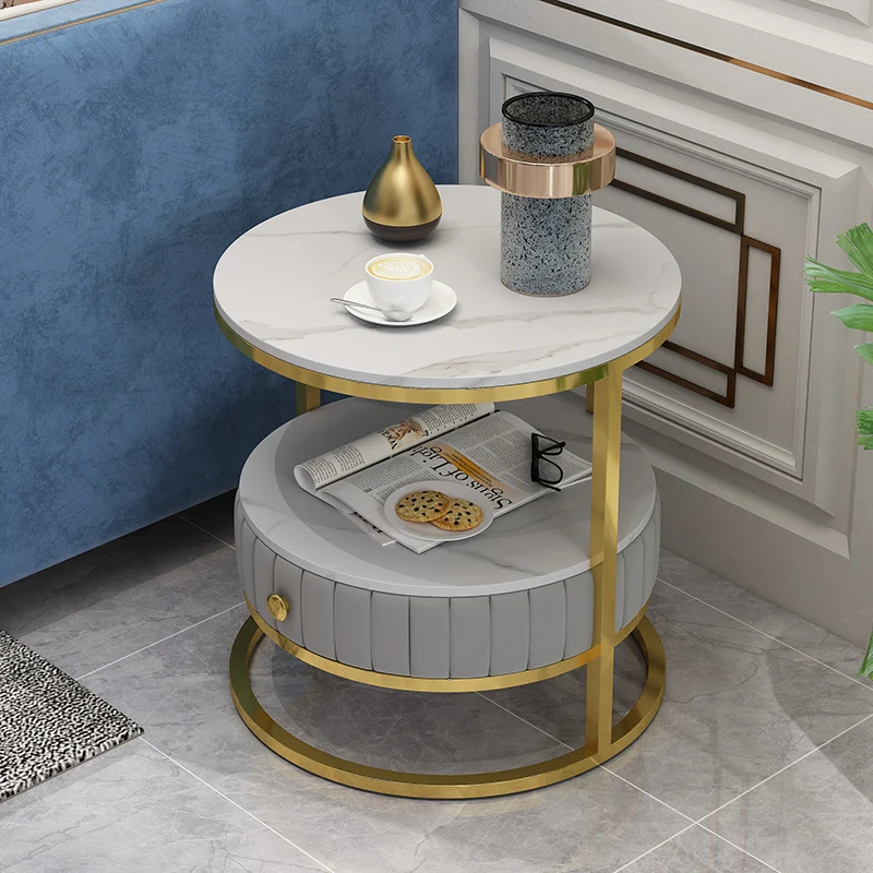 

Simple Nordic Marble Fashion design single drawer white beside table with metal legs for living room