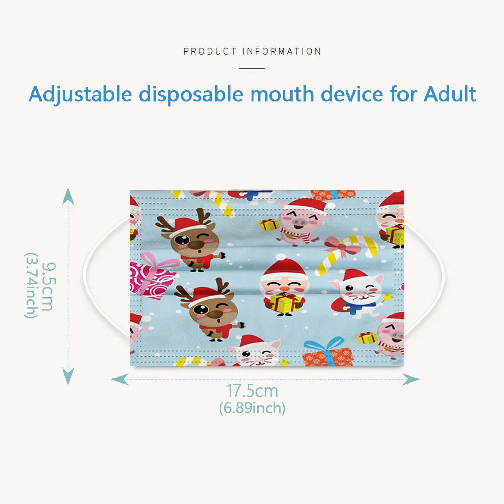 

Christmas Santa Elk Pattern Printing Mask Adults Men And Women Disposable Industrial 3Ply Non-woven Ear Loop Face Mask 50pcs