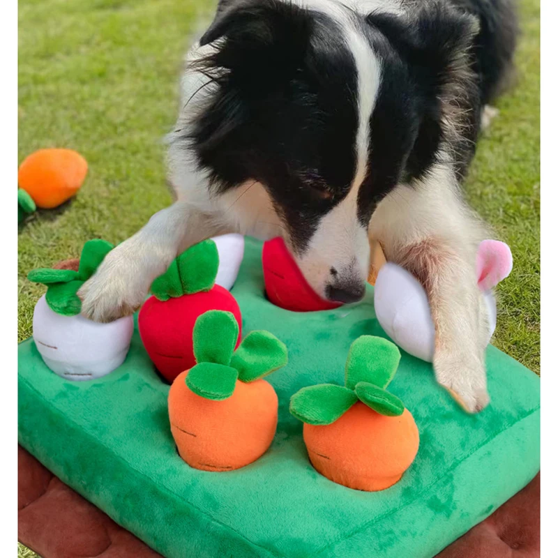 Juguete de peluche para perro, juguete interactivo para cosechar zanahorias con nariz de conejo chirriante, rompecabezas para masticar, para perros peque&ntilde;os y medianos-1