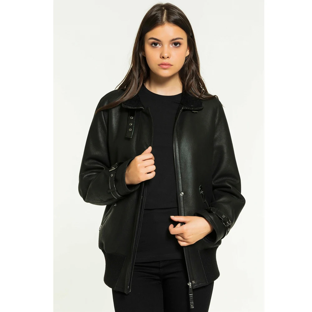 Womens Black Shearling Coat Turkey Sheepskin Coat College Outwear Short Fur Jacket Womens Winter Coats