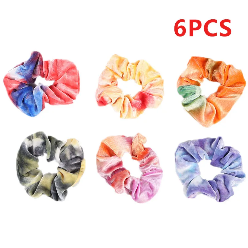 6PCS AWAYTR 6 шт./лот, бархатные резинки для волос для женщин, кольцо для волос, асимптотические цветные эластичные резинки для волос, резинки для волос, женские аксессуары для волос - Цвет: 6PCS