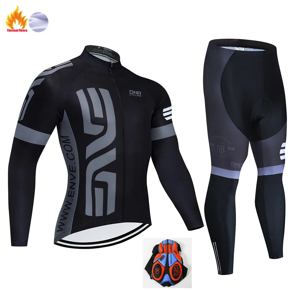 Winter Cycling Suit Зима, черная профессиональная велосипедная команда, Джерси, 9D колодки, велосипедные штаны, набор, мужские, Ropa Ciclismo, термо, флис, одежда для велоспорта, Maillot Culotte - Цвет: Winter Cycling Suit