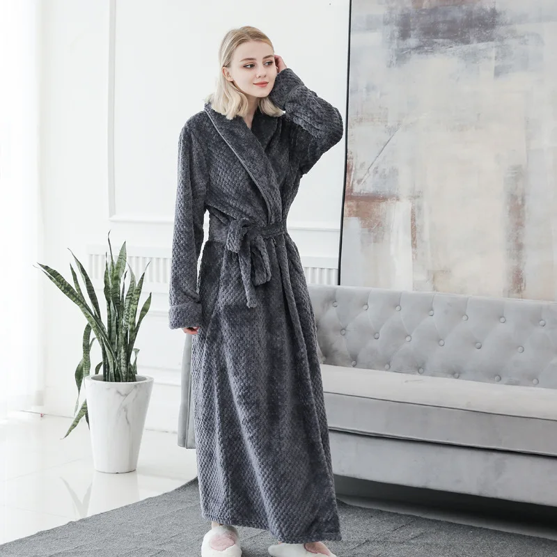 Женский зимний флисовый банный халат кораллового цвета фланелевый теплый пижамы