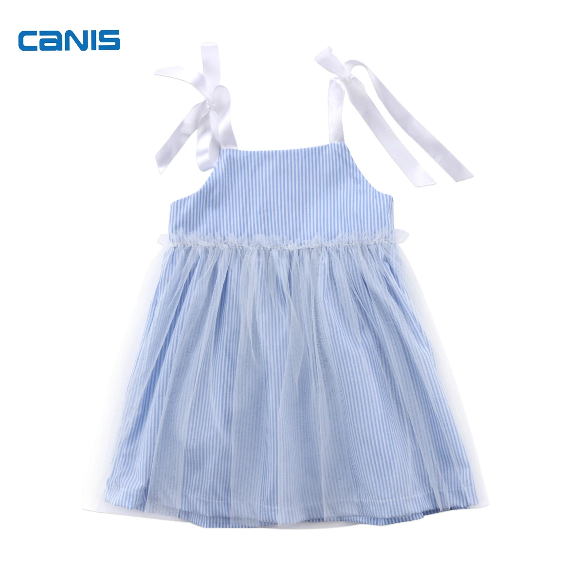New Blue Formal Belt Toddler Kids Baby Girl Stripes Lace Tulle Dress Sundress Outfits Clothes Summer | Детская одежда и обувь