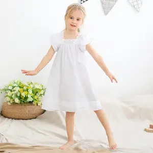 Хлопковая Летняя Детская Пижама для сна для малышей с короткими рукавами, кружевное платье принцессы с вышивкой для сна для девочек