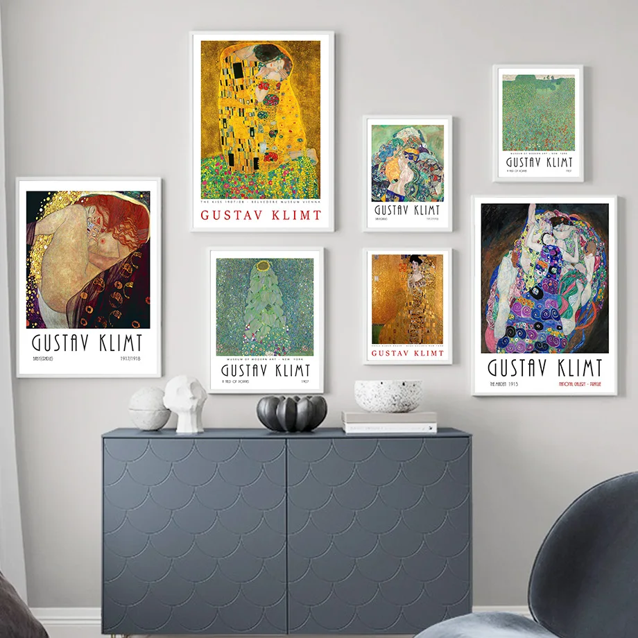 Настенная картина Густава Климта Венский поцелуй Обнаженная девушка растение