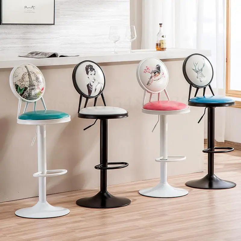 Железный барный стул вращающийся подъемный кофейный высокий в стиле ретро