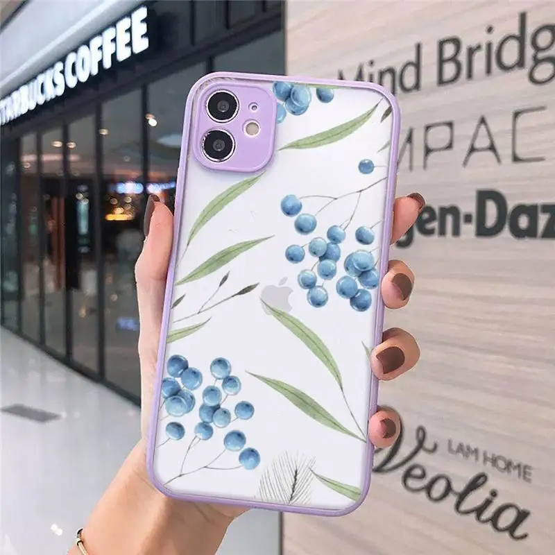 

Watercolor plants with flowers Phone Cases Matte transparent For Purple iPhone 12 Mini 11 Pro XR XS Max 7 8 Plus X Back Cover
