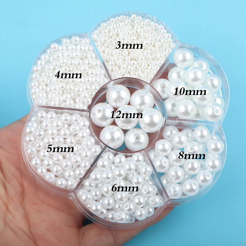 

1 Box Classic Charm Round Holed Imitation Pearl Necklaces Jewelry White Plastic Beads DIY Beaded Accessories DIY Sewing Clothing