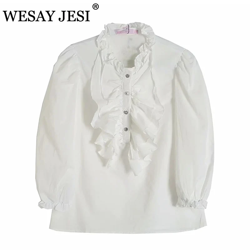 

WESAY JESI 2021 Spring Top Ruffled Layered Decorative Solid Color Shirt Casual Simple Long Sleeve Fashion Temperament Shirt