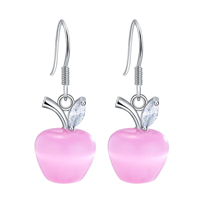 Женские серьги кошачий глаз с яблоком и кристаллами подарочные украшения