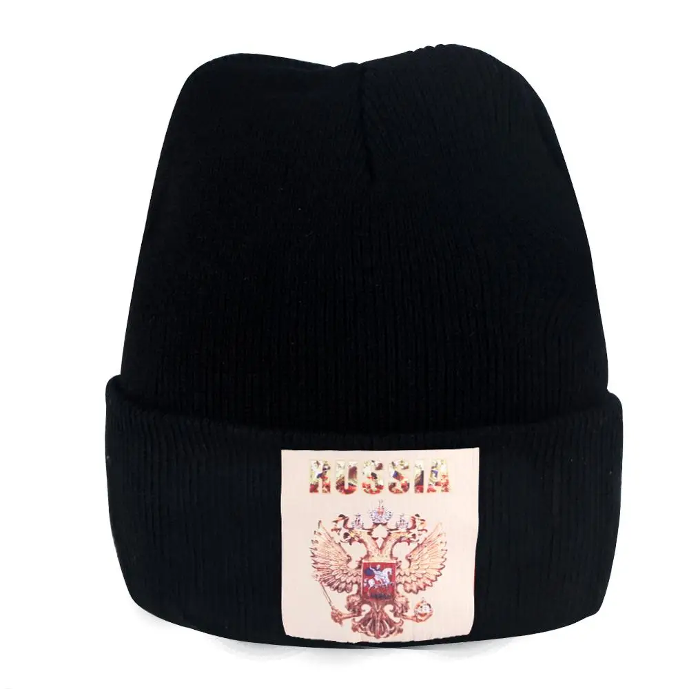 Черная Русская Шапка с двойным орлом Мужская короткая шапка зимняя вязаная