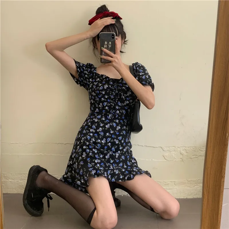 

Женское платье с открытыми плечами, приталенное платье с цветочным принтом и коротким рукавом, в стиле ретро, лето 2021