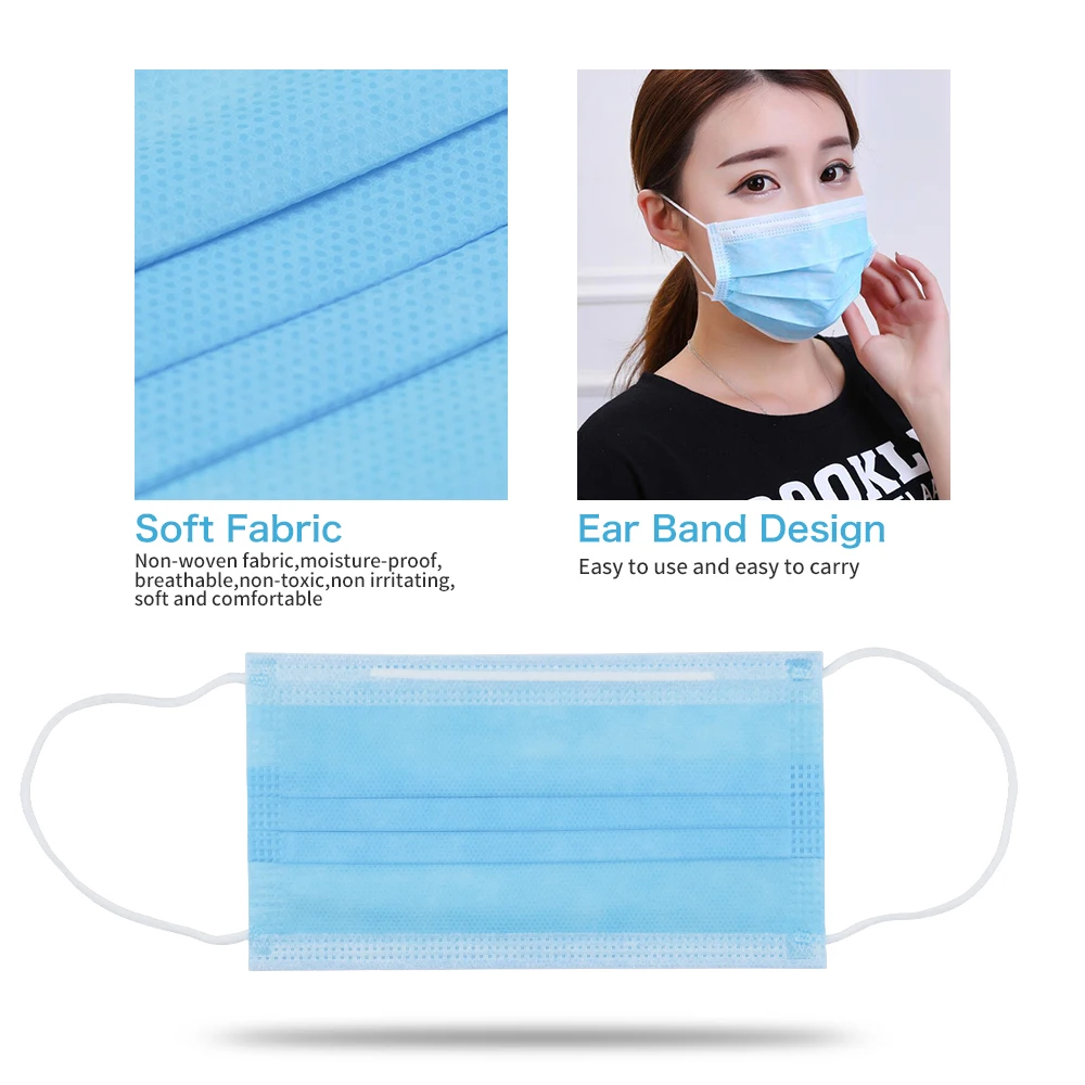 

Disposable Facial Dust Mask 3 Layers Filtering Cover Mouth Mask Nonwoven Elastic Earloop Safety Hygiene Breathable Face Masks