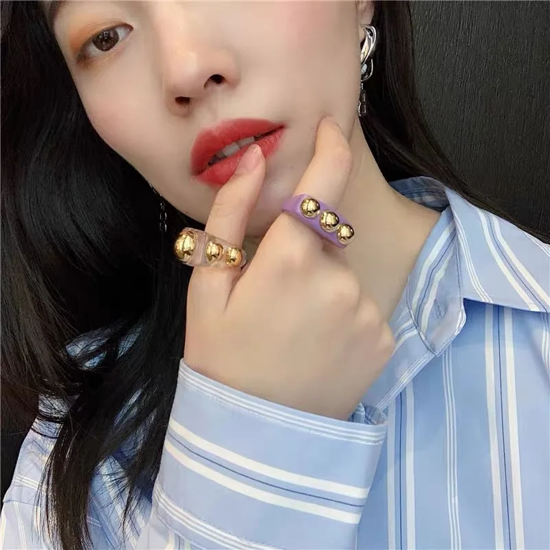 

Korean Design Style Metal Resin Ring Fashion Trendy Geometric Ring for Women Vacation Jewelry