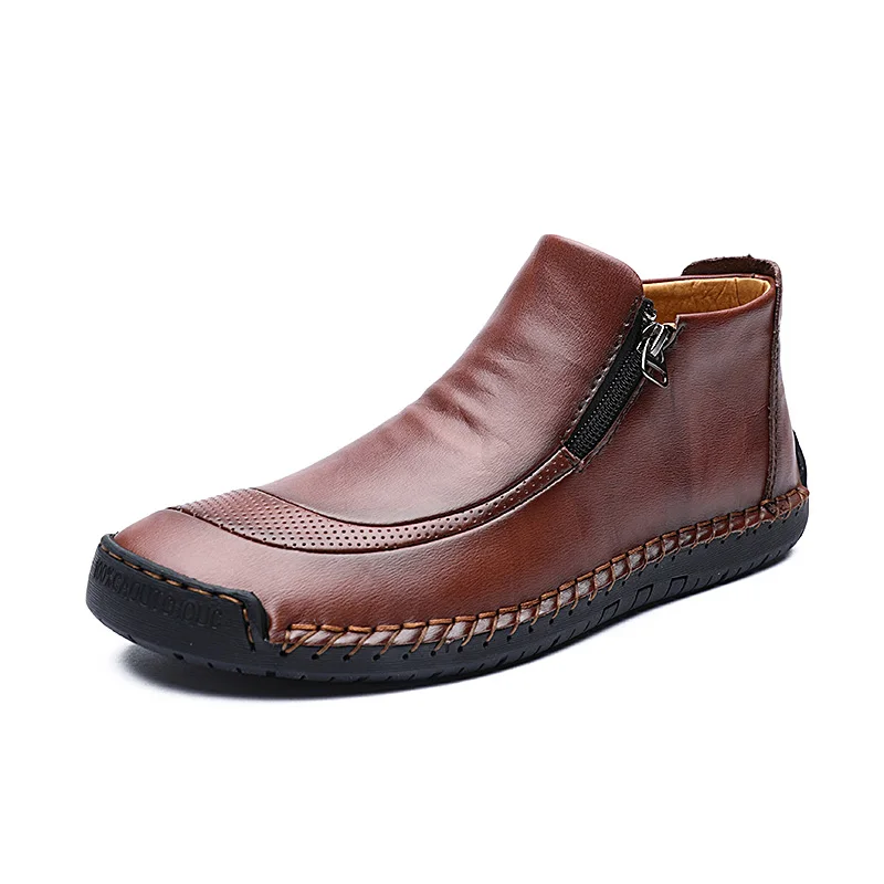 Размер 48, мужские зимние ботинки из спилок мужские зимние ботинки очень удобная зимняя обувь мужские ботильоны мужская зимняя обувь на меху - Цвет: dark brown no fur
