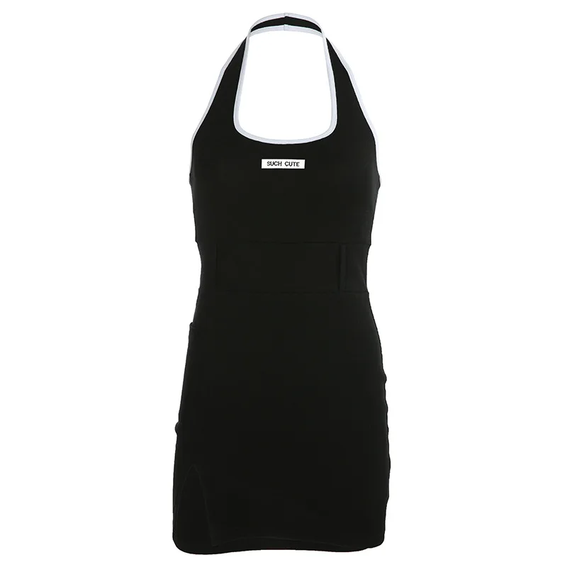 

Eversea Summer Neck Sling Dress Women Causal Style Contrast Color Letter Embroidery Short One Piece