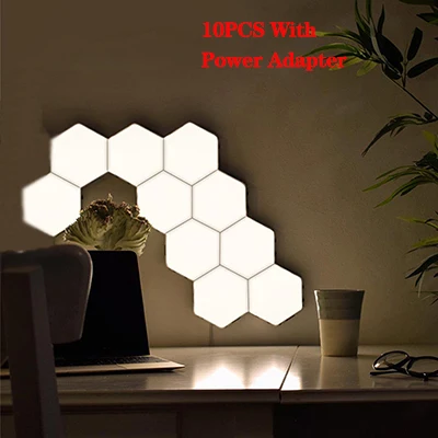 10pcs With Adapter Quantum lamp LED Touch Sensing Night Light Magnetic Hexagons Creative Home Living Room Decoration Wall Lampara Free Shipping - Цвет абажура: 10pcs With Adapter