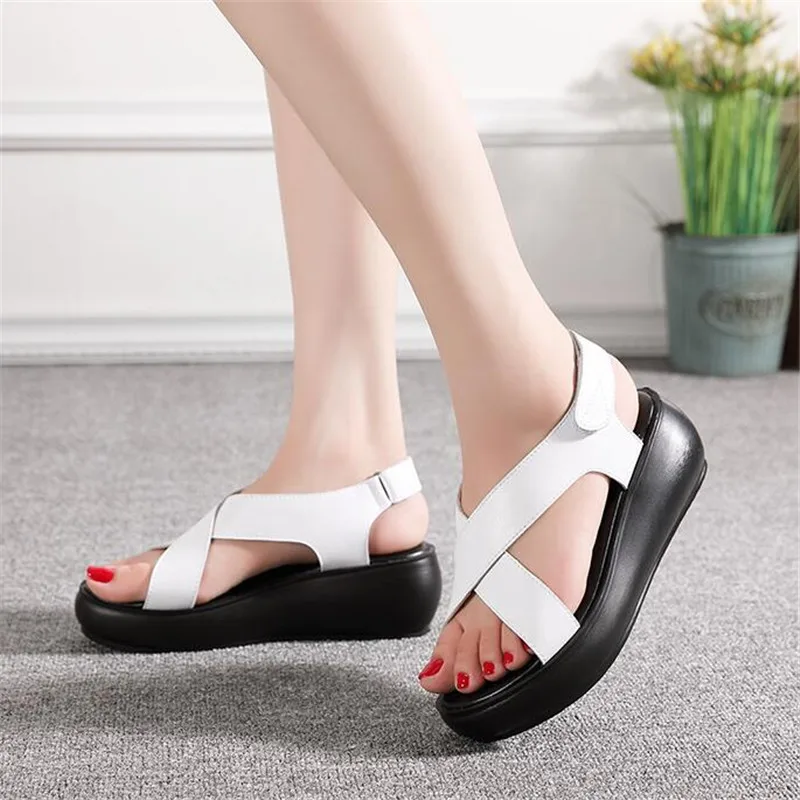 

Large Size 41 Ladies Wedge Sandals Shallow Non-slip Fashion Summer Shoes Women Soft Hard-Wearing Sandals Female Shoes Platform