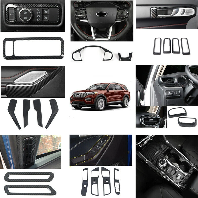 Car Accessories for Ford Explorer 2020 2021 Carbon Fiber Printed Interior Kit Decoration Cover Trim 21pcs