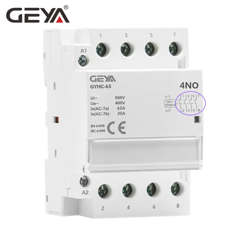 Контактор переменного тока GEYA Din Rail 4P 40A 63А 4NO 4NC 2NO2NC 3NO1NC Ho для использования или