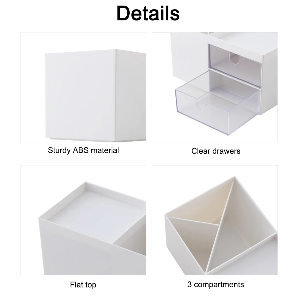 

Desktop Storage Box Organizer with 2 Drawers, 3 Compartments, 1 Tray Makeup Pencil Stationery Holder for Home Office