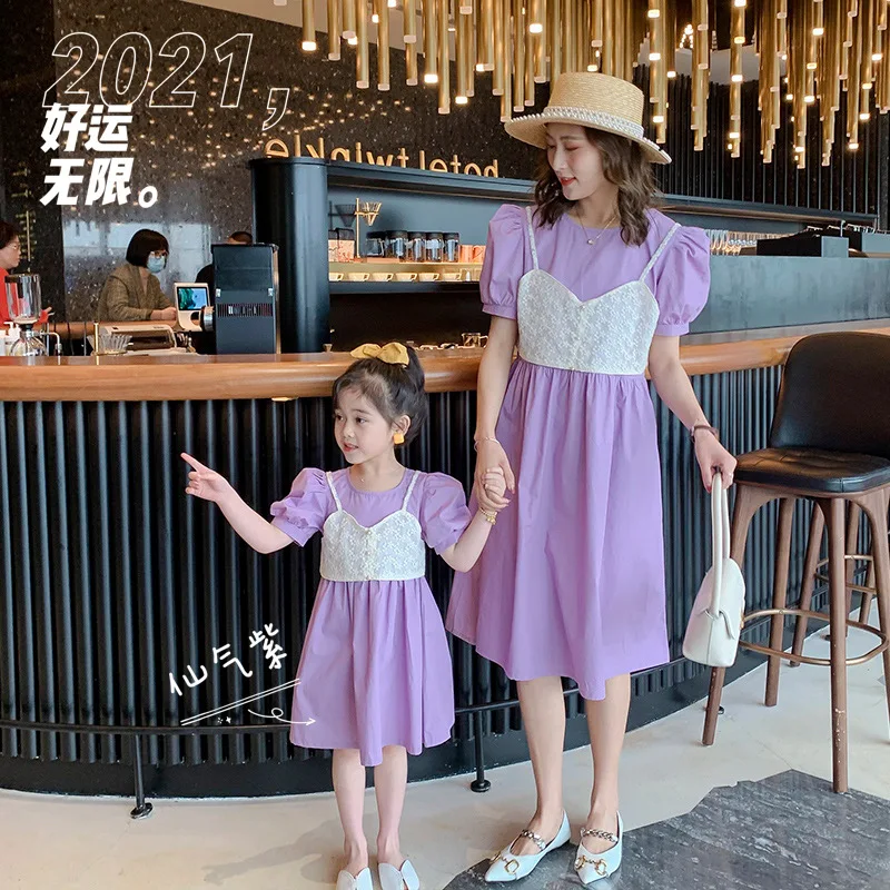 

Summer Family Dresses 2021 Summer Mom and Me Patchwork Dresses Girls Lady Dress Family Matching Outfit Clothes Cute Sister Dress
