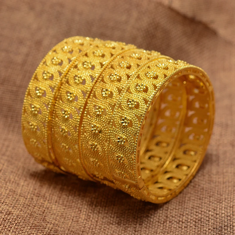 

Wando 4pc 24k Arabic Dubai Big bangles For women Man Dubai gold Color bracelet wholesale African jewelry Micronesia accessories